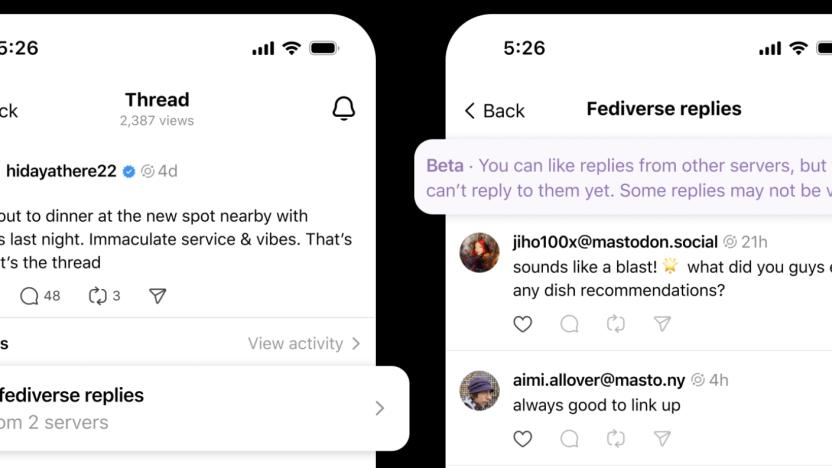 Threads will now show replies from the fediverse.