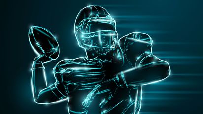 Getty Images - Abstract silhouette of an american football player man in action isolated blue background. Vector illustration