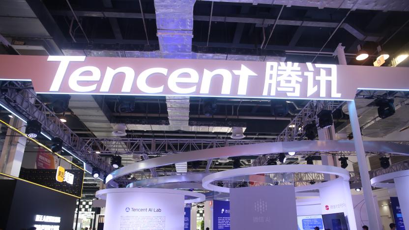 SHANGHAI, CHINA - JULY 7, 2021 - Photo taken on July 7, 2021 shows Tencent's Honour of Kings exhibition stand in Shanghai, China. At the 2021 World Artificial Intelligence Conference, Tencent Pony Ma announced that "Honor of Kings" will be held in an Electronic Sports of Honor of Kings competition. At the same time, an AI e-sports field full of sci-fi punk style was set up in the World Expo Exhibition and Convention Center to invite players to challenge. Feel the top level of AI competition. (Photo credit should read Costfoto/Barcroft Media via Getty Images)