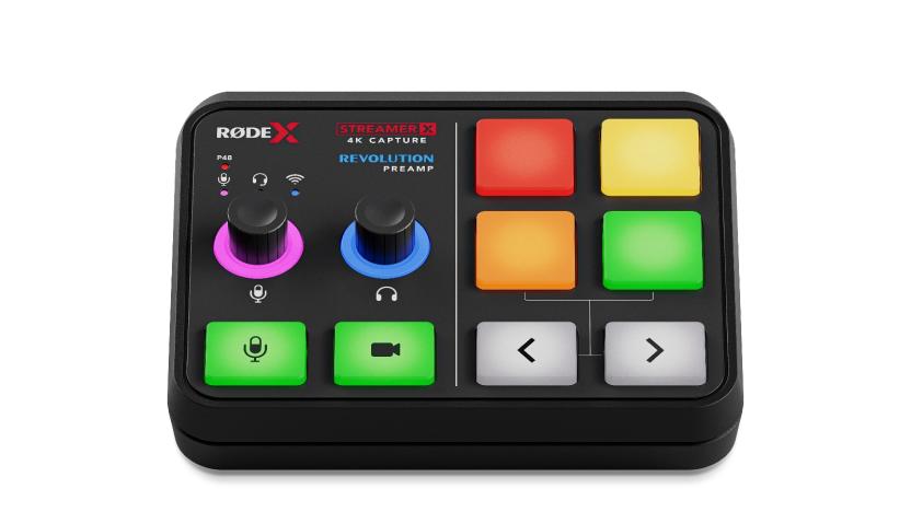 Rode Streamer X audio interface features a set of four customizable buttons and inputs for capturing video. 