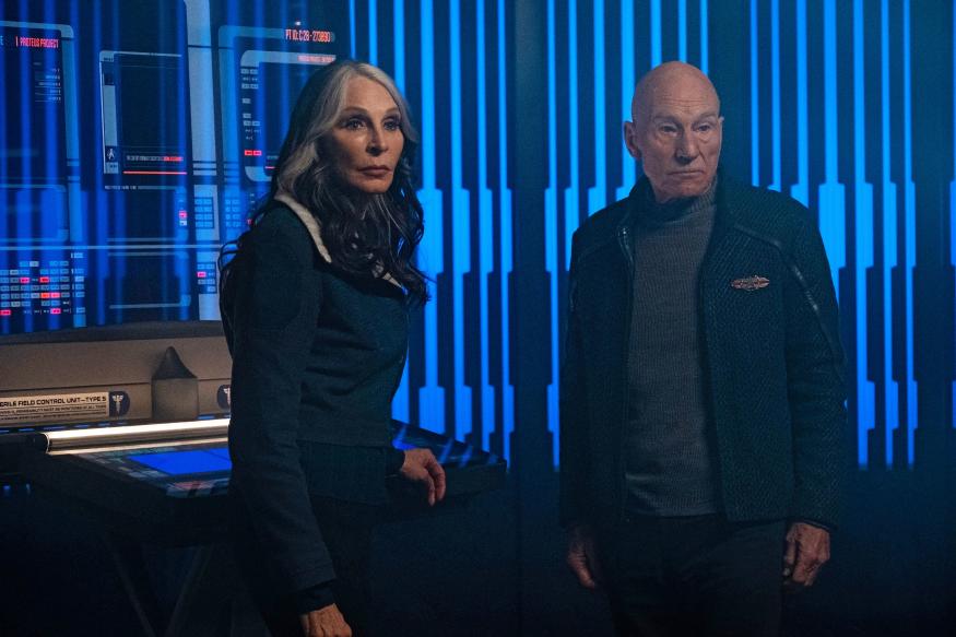 Patrick Stewart as Picard and Gates McFadden as Dr. Beverly Crusher in "Dominion" Episode 307, Star Trek: Picard on Paramount+.  