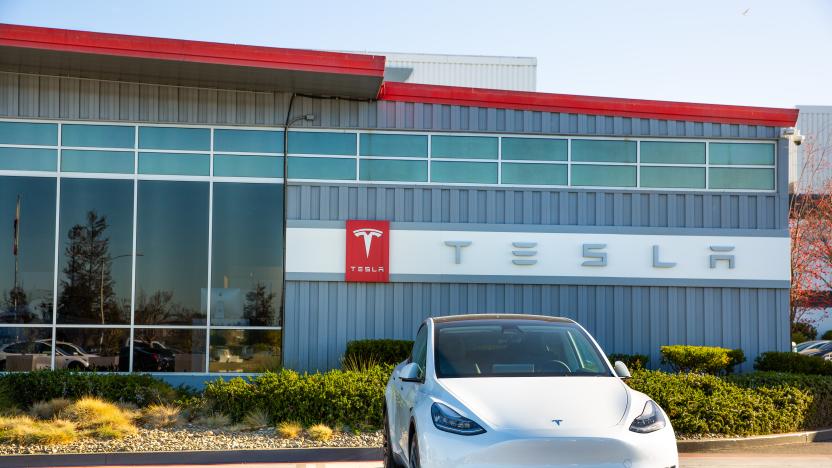 Fremont, CA, USA - January 20, 2021: Tesla factory plant,  an American electric vehicle and clean energy company based in Palo Alto, California