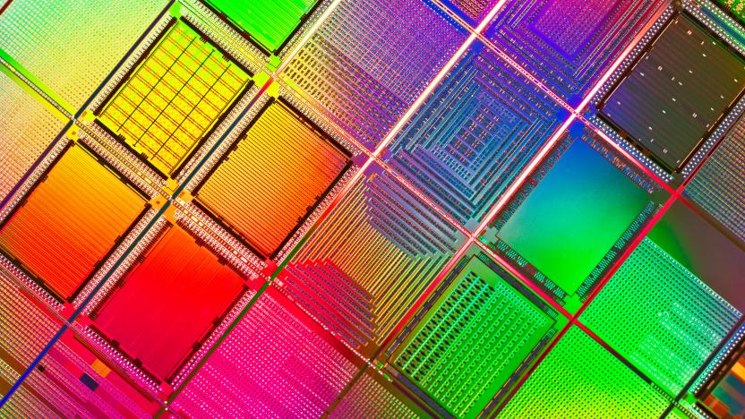 Multi Colored Computer Silicon Wafer Extreme Close-up Shot.