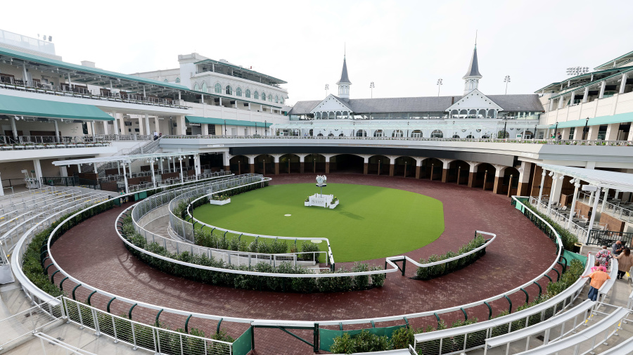 Getty Images - LOUISVILLE, KENTUCKY - APRIL 28: The redesigned paddock is pictured during the morning training for the Kentucky Derby at Churchill Downs on April 28, 2024 in Louisville, Kentucky.  (Photo by Andy Lyons/Getty Images)