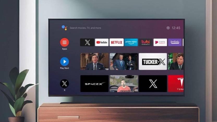 A mock up of the X TV app on a TV.