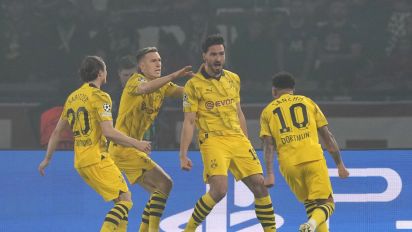 Associated Press - Dortmund's Mats Hummels, second right, celebrates with his teammates after scoring his side's opening goal during the Champions League semifinal second leg soccer match between Paris Saint-Germain and Borussia Dortmund at the Parc des Princes stadium in Paris, France, Tuesday, May 7, 2024. (AP Photo/Frank Augstein)