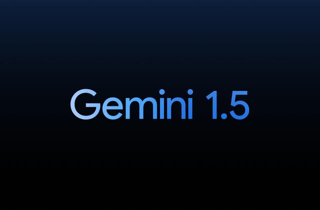 The text "Gemini 1.5" in blue gradient text in front of a black background. Google's on-brand font stylings.