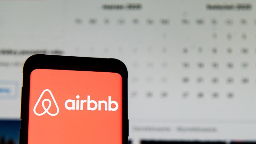 POLAND - 2020/03/23: In this photo illustration an Airbnb logo seen displayed on a smartphone. (Photo Illustration by Mateusz Slodkowski/SOPA Images/LightRocket via Getty Images)