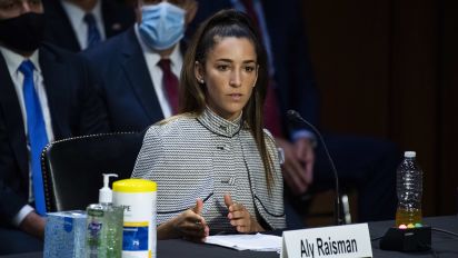 Getty Images - UNITED STATES - SEPTEMBER 15: U.S. Olympic gymnast Aly Raisman testifies during the Senate Judiciary Committee hearing titled Dereliction of Duty: Examining the Inspector Generals Report on the FBIs Handling of the Larry Nassar Investigation, in Hart Building on Wednesday, September 15, 2021. Gymnasts McKayla Maroney, Maggie Nichols and Simone Biles also testified. (Photo By Tom Williams/CQ-Roll Call, Inc via Getty Images)