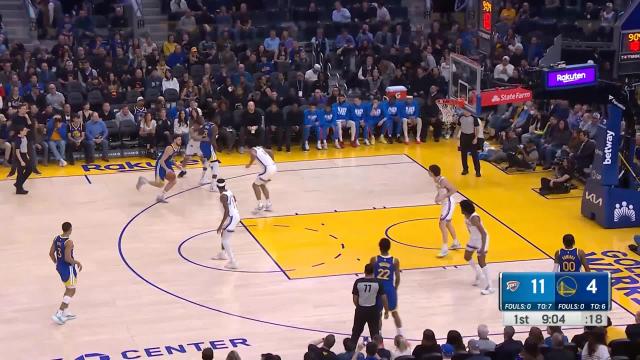 Jonathan Kuminga with an alley oop vs the Oklahoma City Thunder