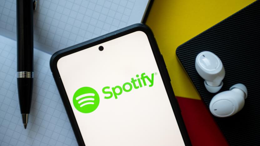 POLAND - 2023/11/02: In this photo illustration a Spotify logo seen displayed on a smartphone. (Photo Illustration by Mateusz Slodkowski/SOPA Images/LightRocket via Getty Images)