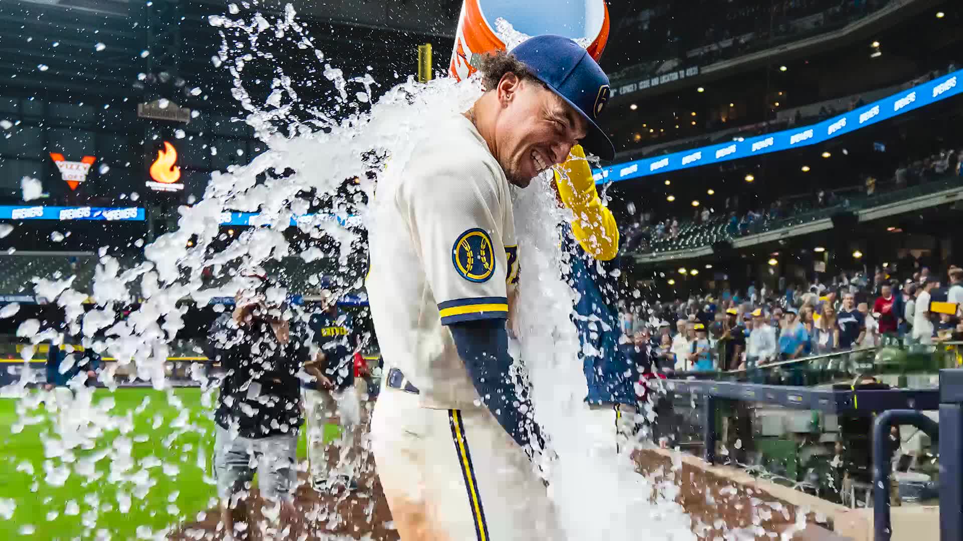 Milwaukee, WI, USA. 16th Apr, 2021. Milwaukee Brewers right fielder Tyrone  Taylor #42 looks toward the Brewers bench after hitting a run scoring  double in the 5th inning of the Major League