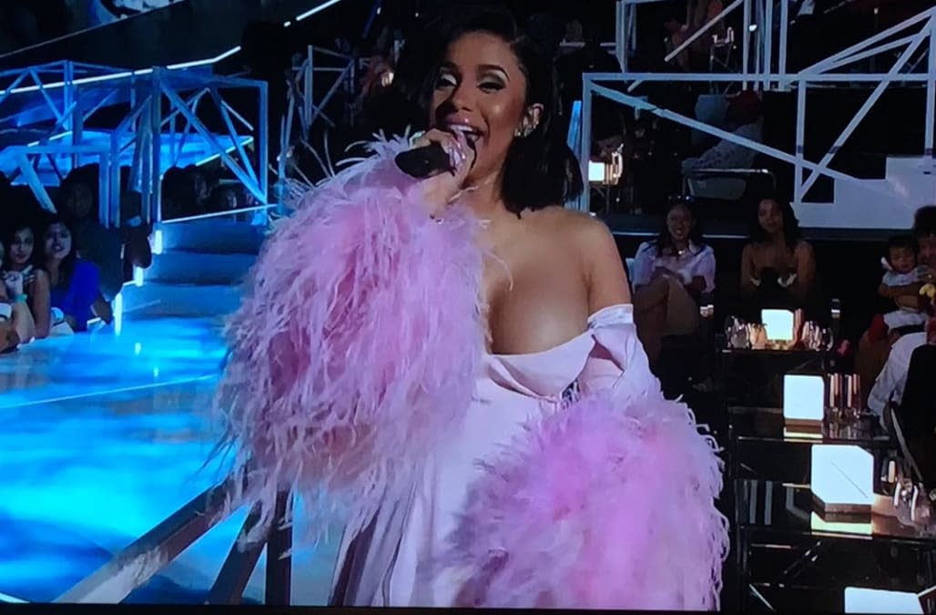 Cardi B suffers nip slip live at the 2017 VMAs.