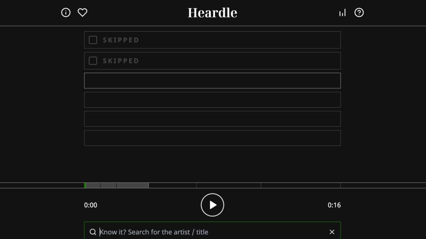 A screenshot of the web game "Heardle" where you guess a song in several short clips in the least amount of time to win.