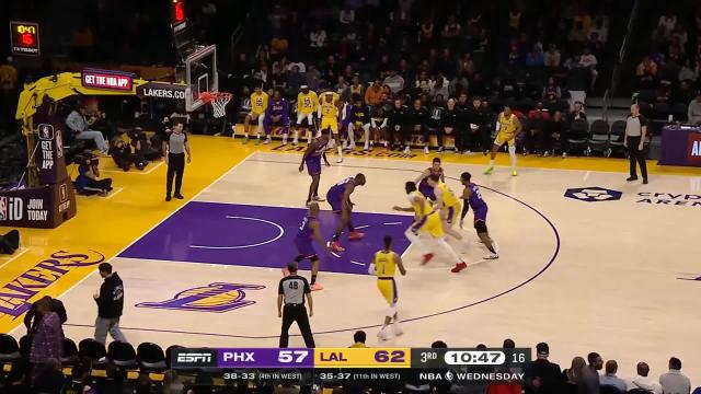 Josh Okogie with a block vs the Los Angeles Lakers