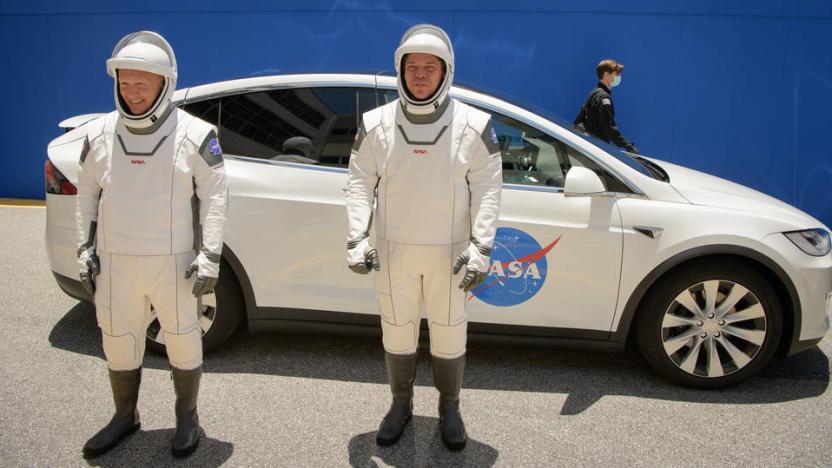 NASA astronauts in SpaceX spacesuits