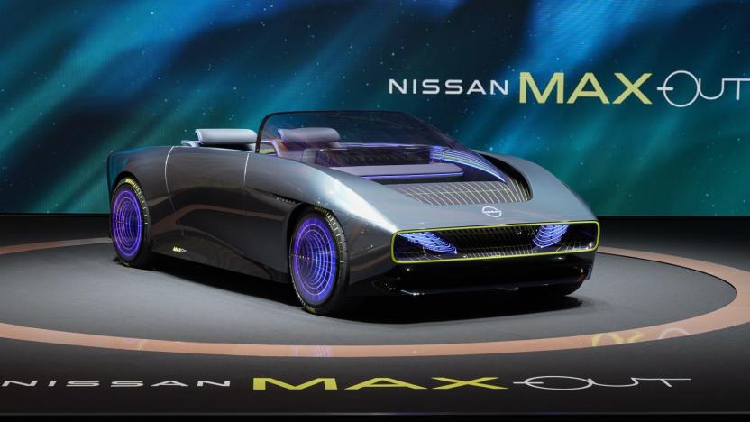 Nissan Max-Out concept car displayed on stage.