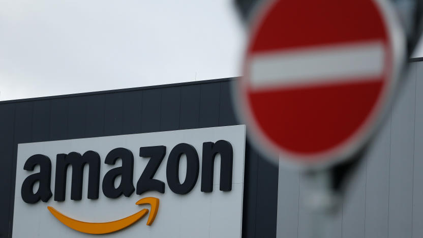 An Amazon sign is seen at an Amazon logistics centre in Werne, Germany, December 17, 2018. REUTERS/Leon Kuegeler