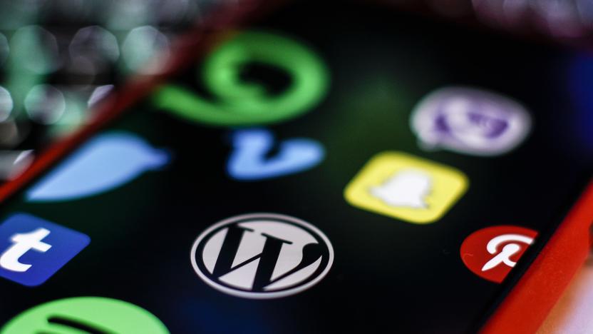 A Wordpress logo is seen on an iPhone screen in this photo illustration in Warsaw, Poland on March 5, 2019. (Photo by Jaap Arriens/NurPhoto via Getty Images)