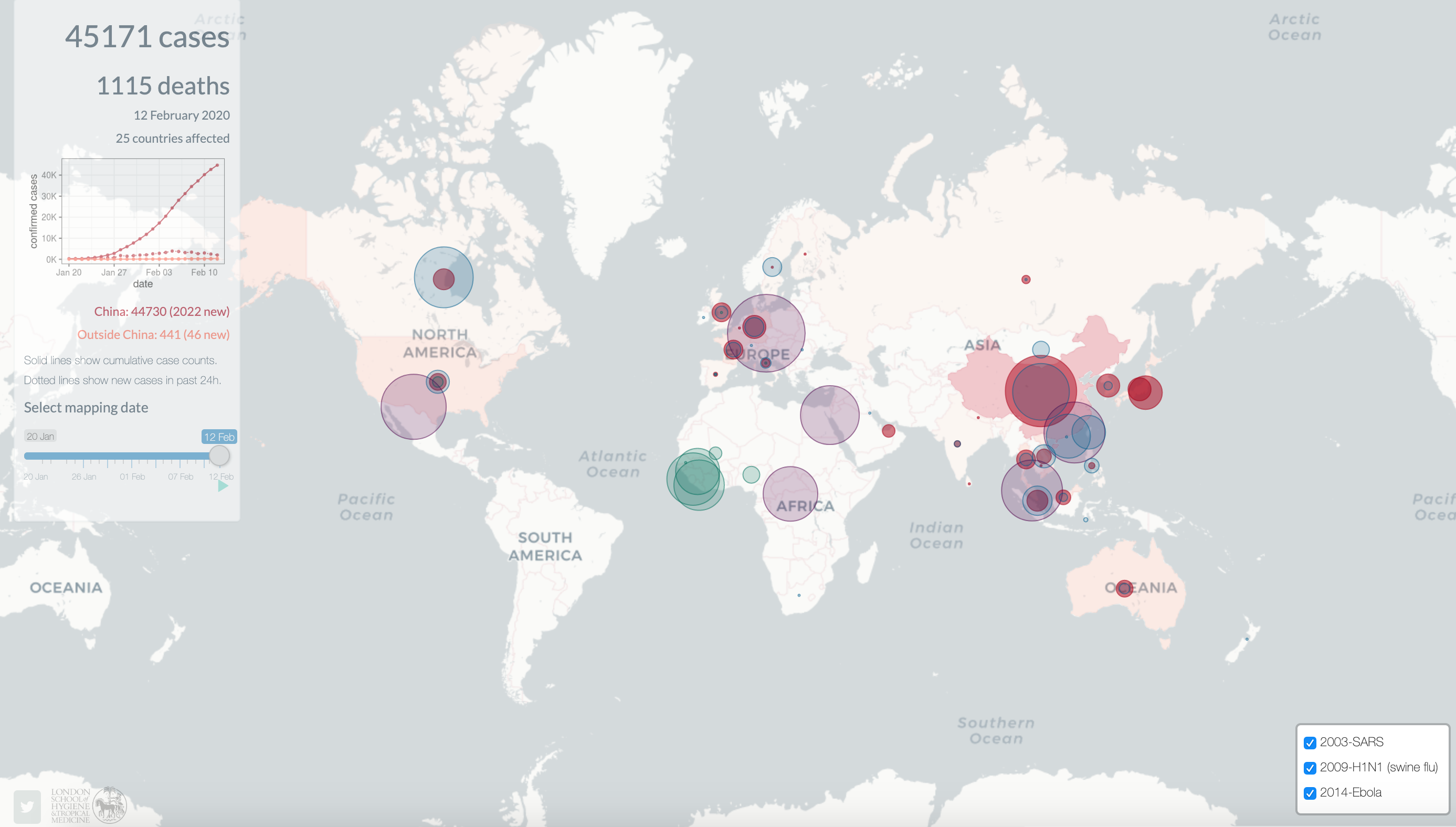 Map shows how coronavirus compares with previous outbreaks