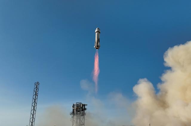 Blue Origin New Shepard rocket after liftoff