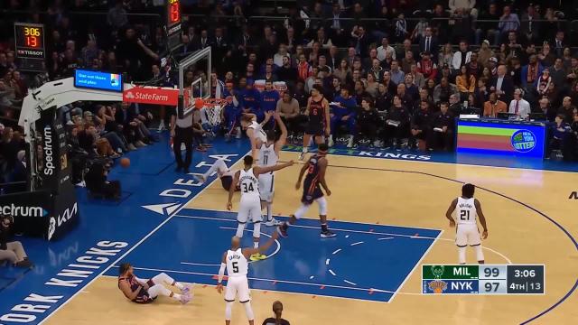 Brook Lopez with a block vs the New York Knicks