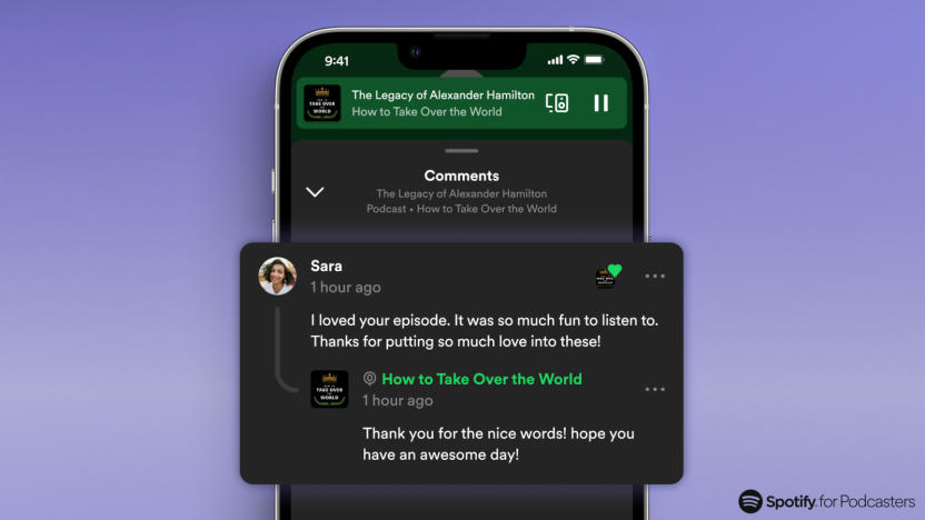 Computer generated image of a phone showing a Spotify comment.