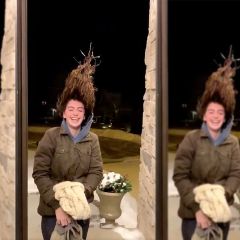 Girl's wild frozen hair shows the power of the polar vortex