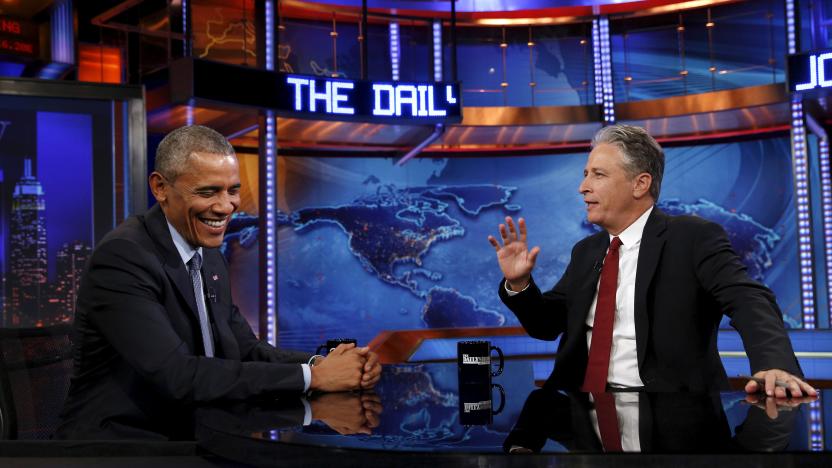 U.S. President Barack Obama makes an appearance on The Daily Show with Jon Stewart in New York July 21, 2015.  REUTERS/Kevin Lamarque 