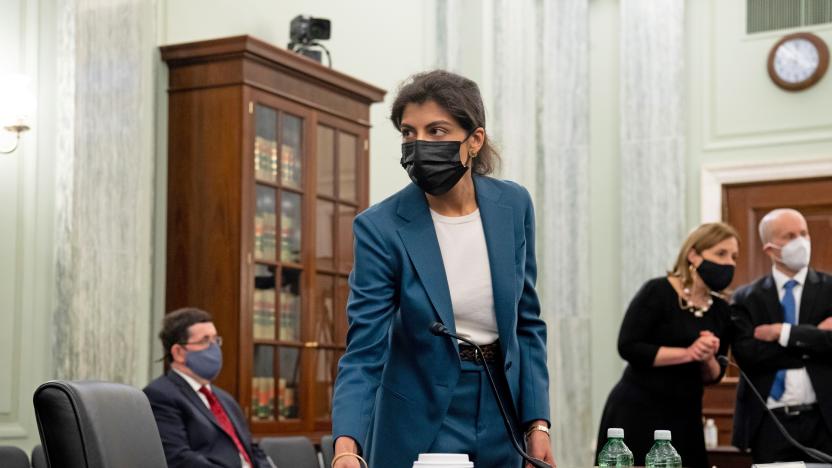 Lina Khan, nominee for Commissioner of the Federal Trade Commission (FTC), arrives to testify during a Senate Committee on Commerce, Science, and Transportation confirmation hearing on Capitol Hill in Washington, DC, U.S. April 21, 2021.  Saul Loeb/Pool via REUTERS