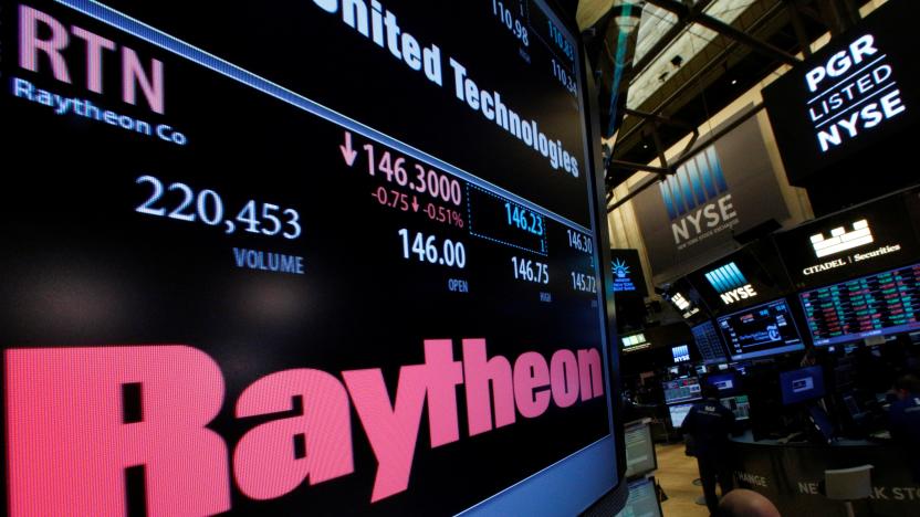 A screen displays trading information for Raytheon on the floor of the New York Stock Exchange (NYSE) in New York City, U.S., January 24, 2017.  REUTERS/Brendan McDermid