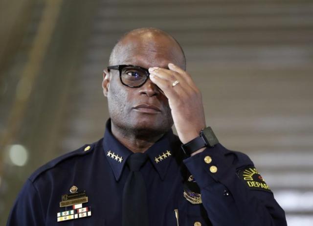 Dallas police chief David Brown talks with the media during a news conference, Friday, July 8, 2016, in Dallas. (Photo: Eric Gay/AP) 