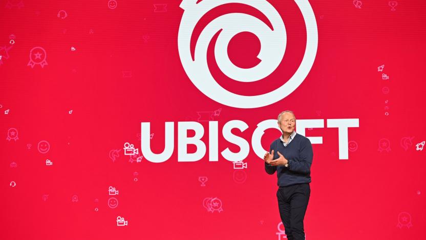 Ubisoft CEO Yves Guillemot speaks on stage at the Ubisoft E3 press conference in Los Angeles, June 10, 2019. - The E3 Electronic Entertainment Expo takes place at the Los Angeles Convention Center June 11-13. (Photo by Robyn Beck / AFP) (Photo by ROBYN BECK/AFP via Getty Images)