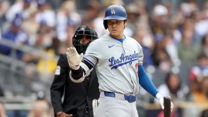 Getty Images - SAN DIEGO, CALIFORNIA - MAY 11: Shohei Ohtani #17 of the Los Angeles Dodgers addresses the San Diego Padres bench during a game at Petco Park on May 11, 2024 in San Diego, California. (Photo by Sean M. Haffey/Getty Images)
