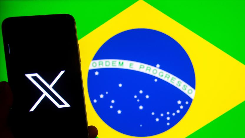 INDIA - 2024/09/03: In this photo illustration, an X(Twitter) logo seen displayed on a smartphone with a flag of Brazil in the background. (Photo Illustration by Avishek Das/SOPA Images/LightRocket via Getty Images)