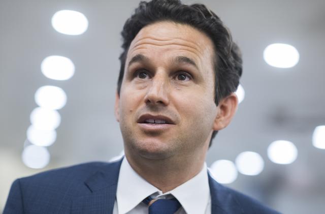 UNITED STATES - JULY 16: Sen. Brian Schatz, D-Hawaii, talks with reporters in the basement of the Capitol on Tuesday, July 16, 2019. (Photo By Tom Williams/CQ Roll Call)