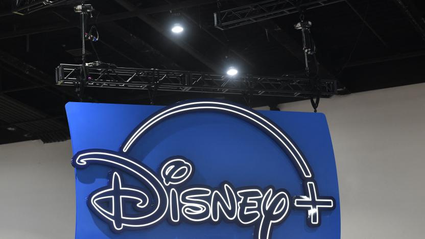 The logo of the Disney+ streaming service hangs above their booth during San Diego Comic-Con International in San Diego, California, on July 24, 2022. (Photo by Chris Delmas / AFP) (Photo by CHRIS DELMAS/AFP via Getty Images)
