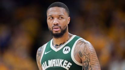 Getty Images - INDIANAPOLIS, INDIANA - APRIL 26: Damian Lillard #0 of the Milwaukee Bucks walks across the court in the fourth quarter during game three of the Eastern Conference First Round Playoffs at Gainbridge Fieldhouse on April 26, 2024 in Indianapolis, Indiana. NOTE TO USER: User expressly acknowledges and agrees that, by downloading and or using this photograph, User is consenting to the terms and conditions of the Getty Images License Agreement. (Photo by Dylan Buell/Getty Images)