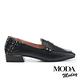 低跟鞋 MODA MODAY 復古輕奢毛呢拼接牛皮方頭樂福低跟鞋－黑 product thumbnail 3