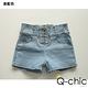 馬甲式交叉綁帶高腰牛仔短褲 (共二色)-Q-chic product thumbnail 4