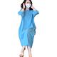 初色  棉麻風透氣素色寬鬆大碼七分袖圓領連身裙長裙洋裝-藍色-69803(M-2XL可選) product thumbnail 2