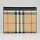 BURBERRY LANCASTER金屬LOGO小牛皮拼接格紋PVC釦式6卡短夾(黑x典藏米) product thumbnail 3