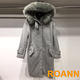 大毛帽單排釦連帽雙面毛呢大衣 (灰色)-ROANN product thumbnail 5