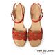 Tino Bellini 西班牙進口牛麂皮蝶型簍空麻編楔型涼鞋-橘 product thumbnail 4