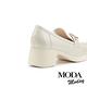 高跟鞋 MODA MODAY 別致鏈條微皺光感方頭樂福高跟鞋－米白 product thumbnail 4