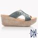 DN 清涼自在 MIT大方簍空鑽飾楔型涼拖鞋 藍 product thumbnail 2