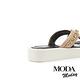 拖鞋  MODA MODAY 簡約百搭交叉寬繫帶布紋牛油皮厚底拖鞋－可可 product thumbnail 4