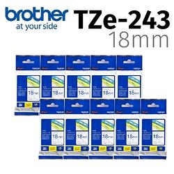 【10入組】brother 原廠護貝標籤帶 TZe-243 (白底藍字 18mm)