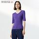JESSICA RED - 簡約百搭羊毛混紡V領短袖針織衫824159（紫） product thumbnail 4