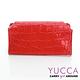 YUCCA-鱷魚紋牛皮時尚手拿包折式長夾-亮面紅D013303 product thumbnail 7